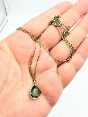 LOFT Gold Tone Green Teardrop Pendant Necklace Faceted Stone